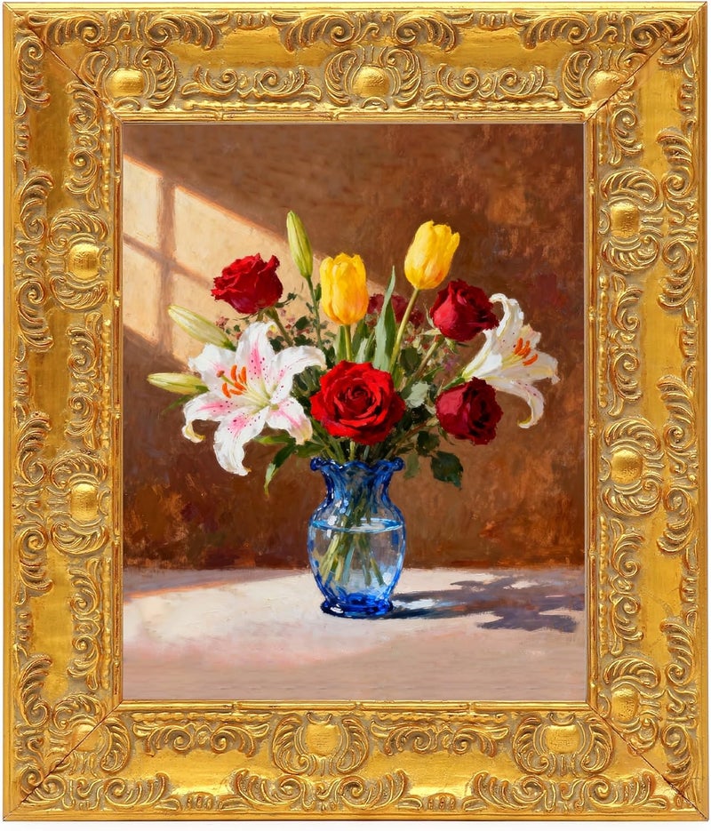 WEITAVAS 9x12 Antique Gold Ornate Canvas Frame, Solid Wood Floater Frame, Baroque Gallery Frames for Oil Paintings & Art Prints, Floating Frames for Canvas Painting (9x12) - Image 1